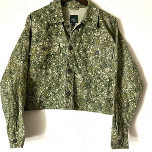 Wild Fable Cropped Jacket Green Floral Grunge Earthy Button Front M NWOT